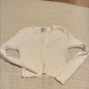 The Ragged Priest White Ribbed Henley Long-Sleeve Crop Top